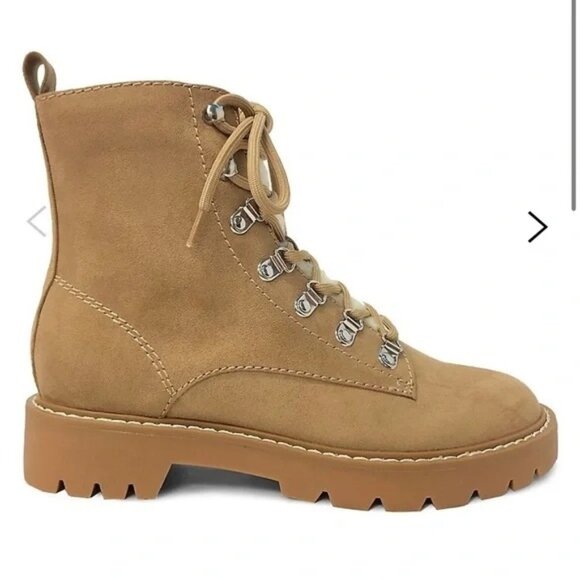 NWOB Design Lab Womens Indy Lace-Up  Faux Shearling Lined Boots Size 9 Tan New - Picture 1 of 8